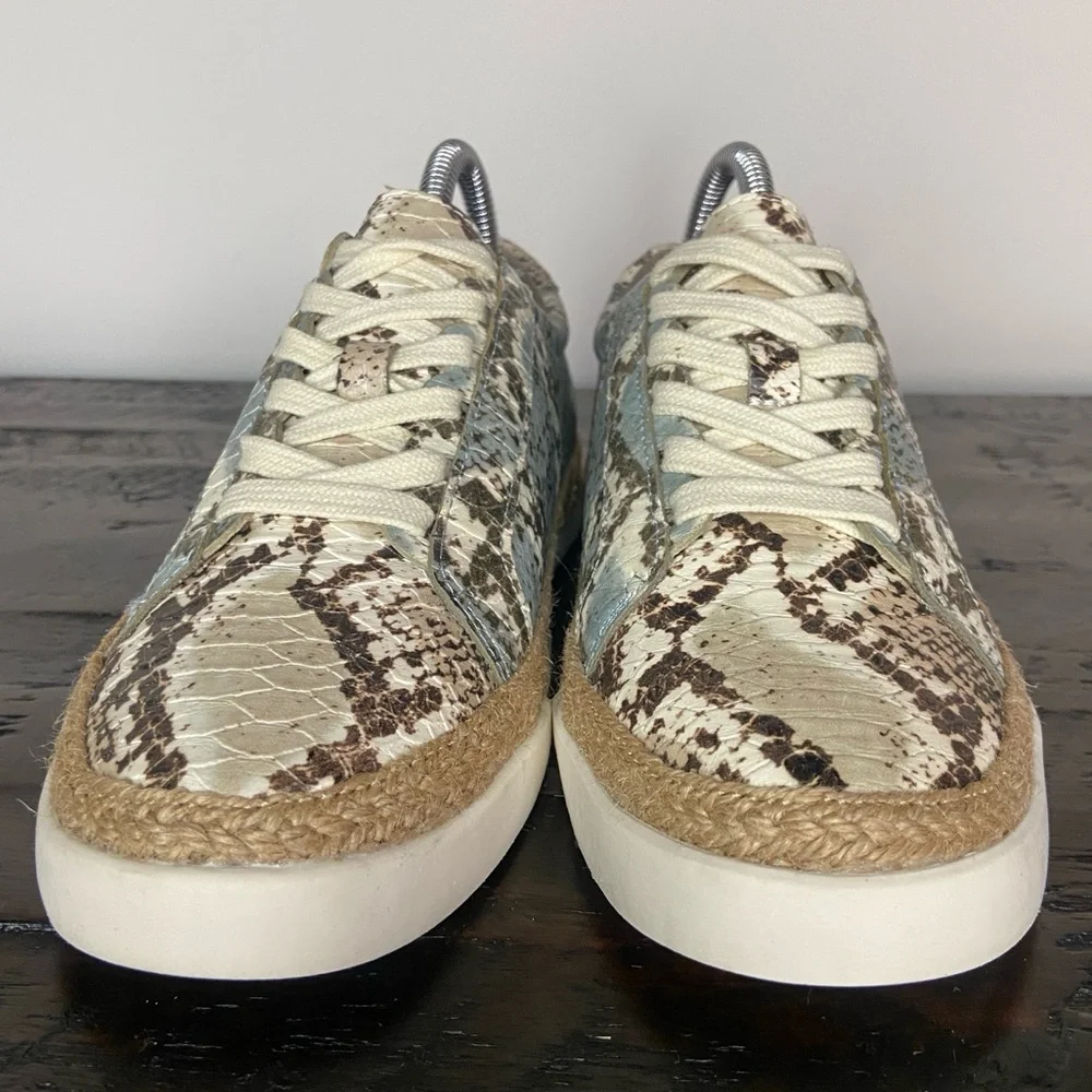 Crown Vintage Kalinda Faux Snake Color Block Sneakers Jute Trim Blue Womens 6